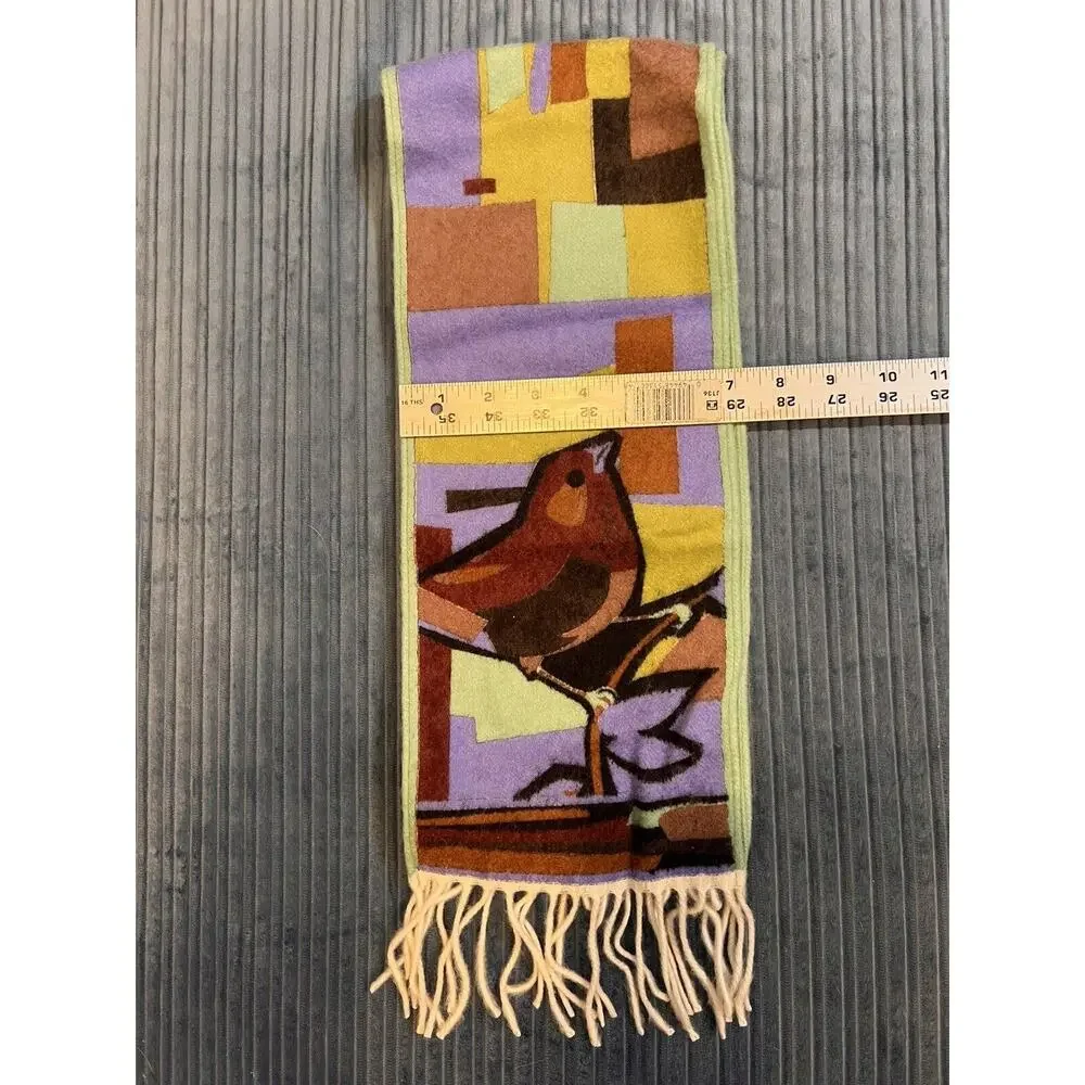 Emilio Pucci 100% Cashmere Scarf With Birds Dragonfly Cherries 7”x 68”